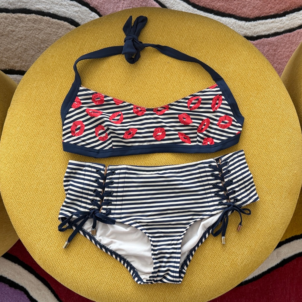 Marc Jacobs Navy and Red Striped Bikini